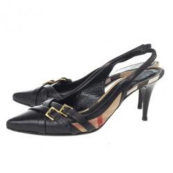 Pre Owned Burberry Novacheck Buckle Slingback Sandals Size 38