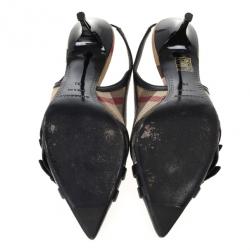 Pre Owned Burberry Novacheck Buckle Slingback Sandals Size 38