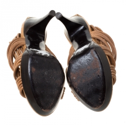 Pre Owned صندل بربري سيور متعاكسة نعل سميك جلد بني مقاس 35