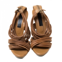 Pre Owned صندل بربري سيور متعاكسة نعل سميك جلد بني مقاس 35