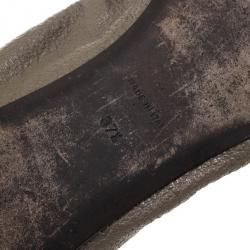 Pre Owned Burberry Grey Leather Clasp Peep Toe Ballet Flats Size 37.5