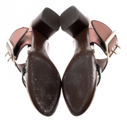 Pre Owned Burberry Tricolor Leather Sawley Trench Buckle Slingback Sandals Size 40