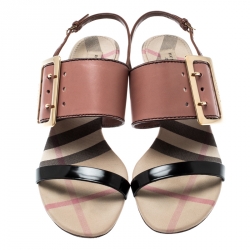 Pre Owned Burberry Tricolor Leather Sawley Trench Buckle Slingback Sandals Size 40