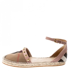 Burberry Pink Studded Leather and Nova Check Canvas Abbingdon Espadrille  Flats Size  Burberry | TLC