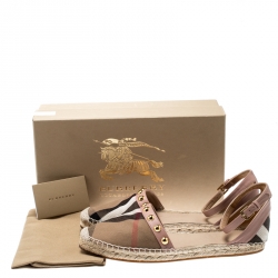 Pre Owned Burberry Pink Studded Leather and Nova Check Canvas Abbingdon Espadrille Flats Size 40.5