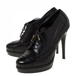 Pre Owned Burberry Black Brogue Leather Lace Up Platform Ankle Boots Size 40