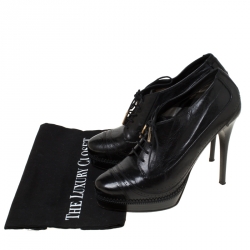 Pre Owned Burberry Black Brogue Leather Lace Up Platform Ankle Boots Size 40