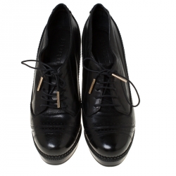 Pre Owned Burberry Black Brogue Leather Lace Up Platform Ankle Boots Size 40