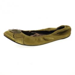 مملوكة مسبقًا Burberry Green Satin Clasp Ballet Flats Size 38