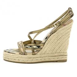 مملوكة مسبقًا Burberry Novacheck Espadrilles Wedge Sandals Size 38