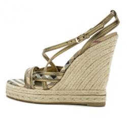 مملوكة مسبقًا Burberry Novacheck Espadrilles Wedge Sandals Size 38