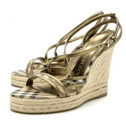 مملوكة مسبقًا Burberry Novacheck Espadrilles Wedge Sandals Size 38