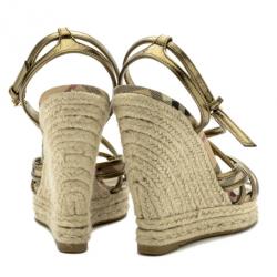 مملوكة مسبقًا Burberry Novacheck Espadrilles Wedge Sandals Size 38