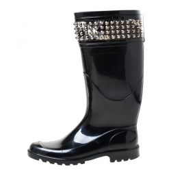 Pre Owned بوت للمطر بربري أسود مرصع كاروهات هاوس تشيك مطاطي مقاس 38