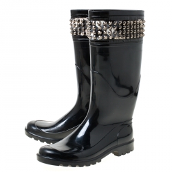 Pre Owned بوت للمطر بربري أسود مرصع كاروهات هاوس تشيك مطاطي مقاس 38