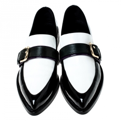 Pre Owned Burberry Monochrome Leather Buckle Slip On Loafers Size 39.5