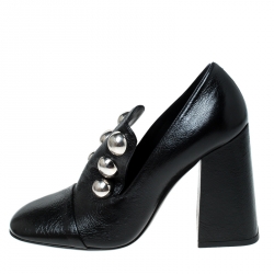 Pre Owned Burberry Black Leather Ambridge Embellished Block Heel Pumps Size 38.5