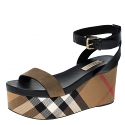  Burberry Two Tone Nubuck Leather Nuneaton Wedge Platform Ankle Strap Sandals Size 39