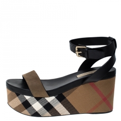  Burberry Two Tone Nubuck Leather Nuneaton Wedge Platform Ankle Strap Sandals Size 39