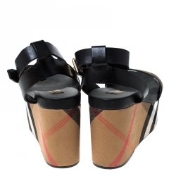 Burberry Two Tone Nubuck Leather Nuneaton Wedge Platform Ankle Strap Sandals Size 39
