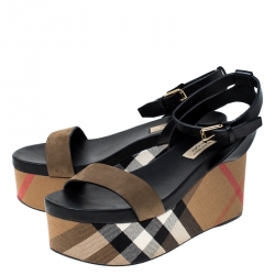  Burberry Two Tone Nubuck Leather Nuneaton Wedge Platform Ankle Strap Sandals Size 39
