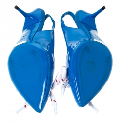 Pre Owned Burberry Blue Patent Leather Fink Slingback Sandals Size 37.5