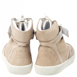 Pre Owned  Burberry Beige Nubuck And Suede High Top Sneakers Size 37