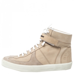 Pre Owned  Burberry Beige Nubuck And Suede High Top Sneakers Size 37