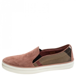 Pre Owned Burberry Multicolor Suede And Canvas Gauden Slip On Sneakers Size 36