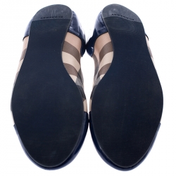 Pre Owned Burberry Blue Patent Leather And Nova Check Canvas Scrunch Ballet Flats Size 39