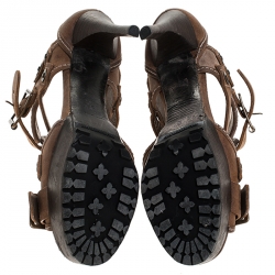 Pre Owned Burberry Brown Suede Buckle Detail Peep Toe Platform Sandals Size 37