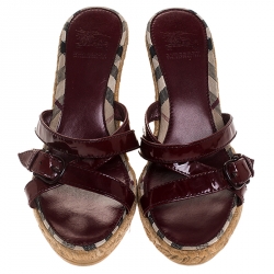 ممل وكة مسبقًا صندل بربري كعب روكي اسبارديل سيور جلد لامع أحمر مقاس 37