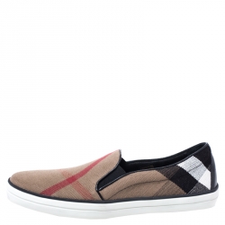 مملوكة مسبقًا Burberry Multicolor Canvas And Leather Gauden Slip On Sneakers Size 41
