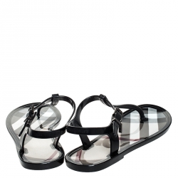 Pre Owned Burberry Black Nova Check PVC Thong Ankle Strap Flats Size 38