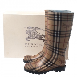 مملوكة مسبقًا Burberry Multicolor House Check Rubber Rain Boots Size 39