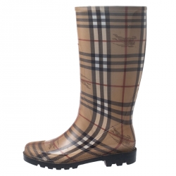 مملوكة مسبقًا Burberry Multicolor House Check Rubber Rain Boots Size 39