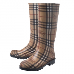 مملوكة مسبقًا Burberry Multicolor House Check Rubber Rain Boots Size 39