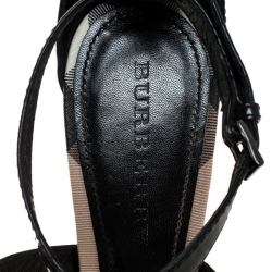 Pre Owned Burberry Black Leather Cross Strap Espadrille Wedge Sandals Size 40