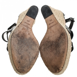 Pre Owned Burberry Black Leather Cross Strap Espadrille Wedge Sandals Size 40