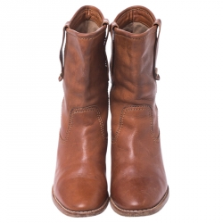 Pre Owned بوت بربري جلد بني فاتح لمنتصف الساق مقاس 37