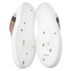 Pre Owned Burberry Beige Nova Check Canvas And White Leather Lace Up Sneakers Size 40.5