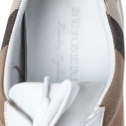 Pre Owned Burberry Beige Nova Check Canvas And White Leather Lace Up Sneakers Size 40.5