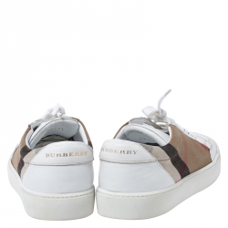 Pre Owned Burberry Beige Nova Check Canvas And White Leather Lace Up Sneakers Size 40.5