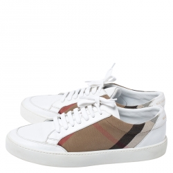 Pre Owned Burberry Beige Nova Check Canvas And White Leather Lace Up Sneakers Size 40.5