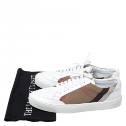Pre Owned Burberry Beige Nova Check Canvas And White Leather Lace Up Sneakers Size 40.5