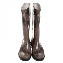 Pre Owned Burberry Beige/Brown Rubber Rain Boots Size 40