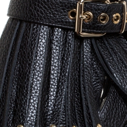 Pre Owned Burberry Black Leather Overfield Fringe Open Toe Ankle Boots Size 39