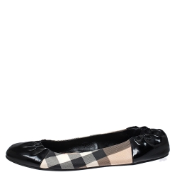 Pre Owned Burberry Black Patent Leather And Nova Check Canvas Scrunch Ballet Flats Size 40