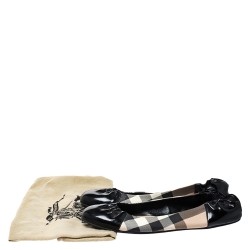 Pre Owned Burberry Black Patent Leather And Nova Check Canvas Scrunch Ballet Flats Size 40