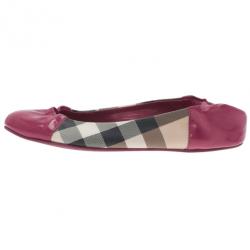 Pre Owned Burberry Pink Patent Cap Toe House Check Ballet Flats Size 36.5